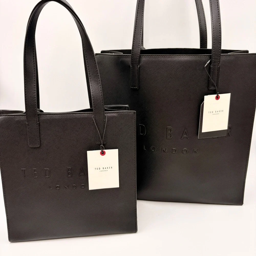 Ted Baker London Black Icon Tote Bag Set‎ Large Shopper Small Tote Flower Charm